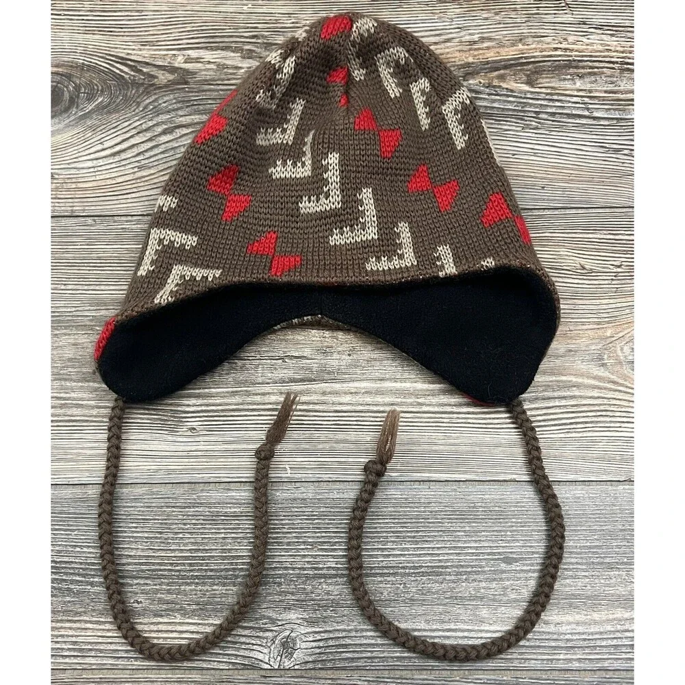 Smiley Trapper Beanie Brown 100% Pure Wool OSFM‎ Made In USA